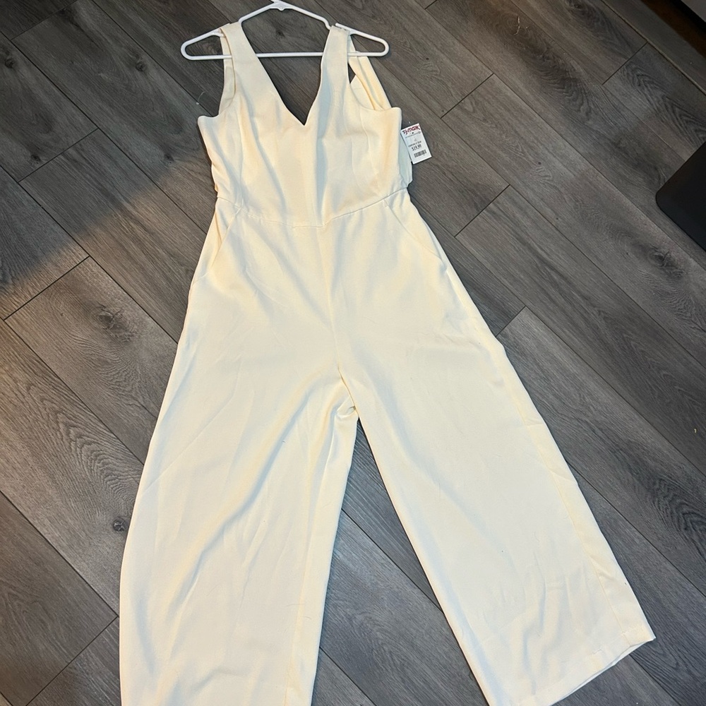 Shinestar V-Neck Cream Jumpsuit